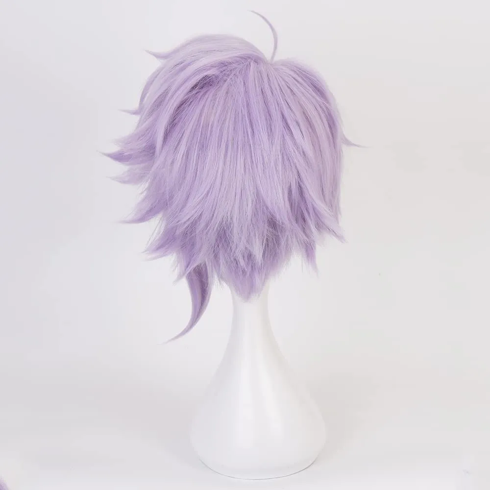 XiongXiongLe Azul Ashengrotto Wig Cosplay Anime Role Gray Purple Short Natural Wavy Heat Resistant Synthetic Hair Wig for Women Cos Party Halloween Christmas