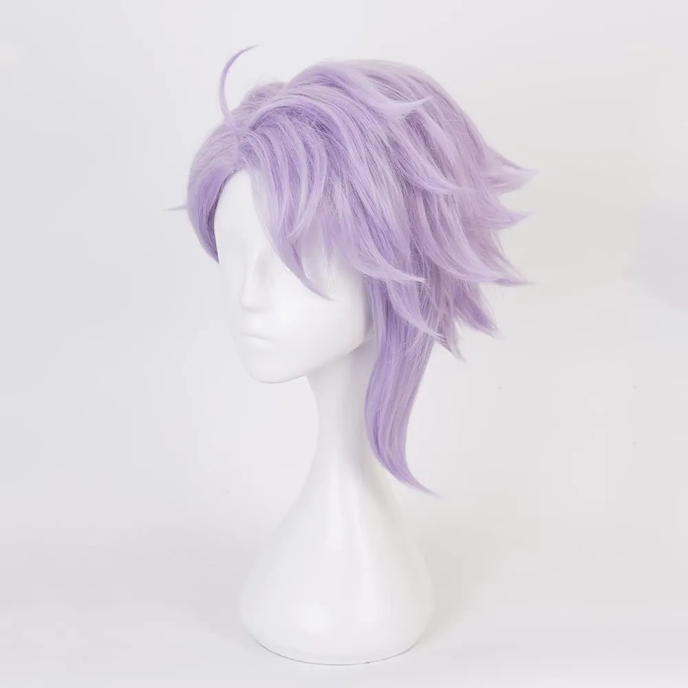 XiongXiongLe Azul Ashengrotto Wig Cosplay Anime Role Gray Purple Short Natural Wavy Heat Resistant Synthetic Hair Wig for Women Cos Party Halloween Christmas