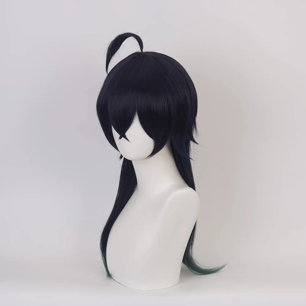 XiongXiongLe Malleus Draconia Unisex Cosplay Wig Anime Role Men Costume Long Black Fringe Ahoge Heat Resistant Synthetic Hair Wig for Cos Party