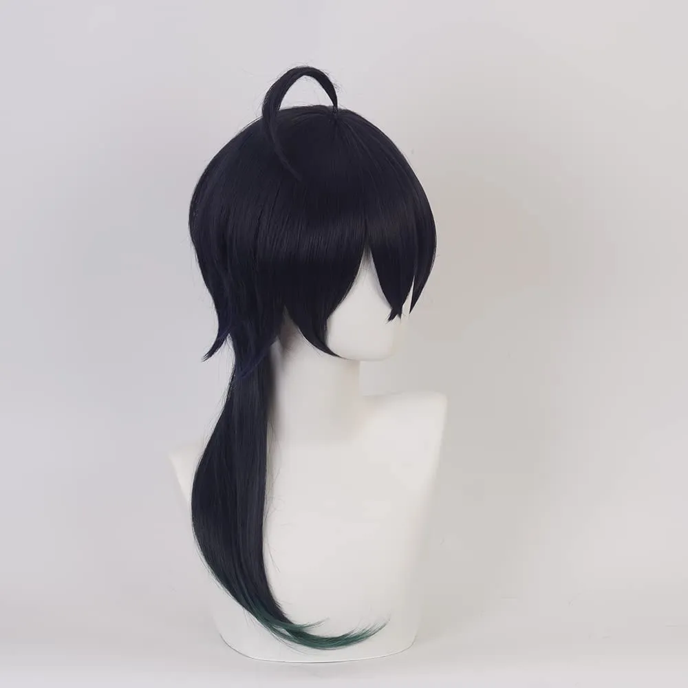 XiongXiongLe Malleus Draconia Unisex Cosplay Wig Anime Role Men Costume Long Black Fringe Ahoge Heat Resistant Synthetic Hair Wig for Cos Party