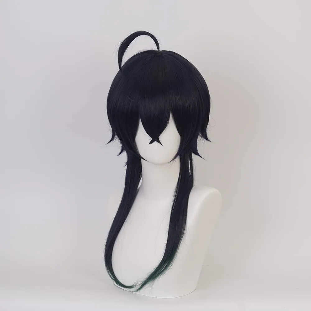 XiongXiongLe Malleus Draconia Unisex Cosplay Wig Anime Role Men Costume Long Black Fringe Ahoge Heat Resistant Synthetic Hair Wig for Cos Party