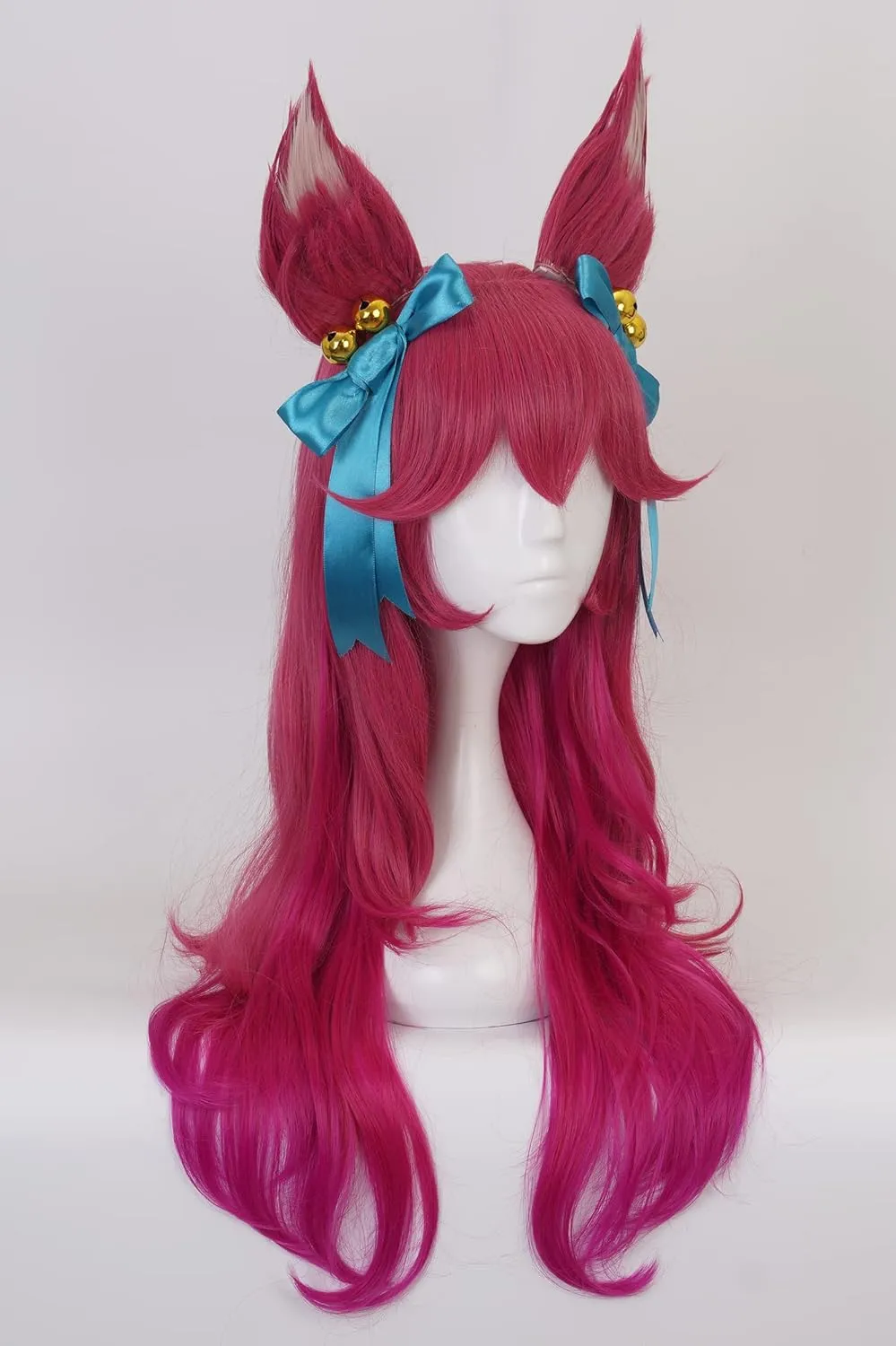 XiongXiongLe Soul Ahri Cosplay Wig Women Costume Gradient Wine Red Heat Resistant Synthetic Hair Wigs   Wig Cap for Girls Cos Anime Game Party Halloween Christmas(Ahri)