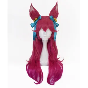 XiongXiongLe Soul Ahri Cosplay Wig Women Costume Gradient Wine Red Heat Resistant Synthetic Hair Wigs   Wig Cap for Girls Cos Anime Game Party Halloween Christmas(Ahri)