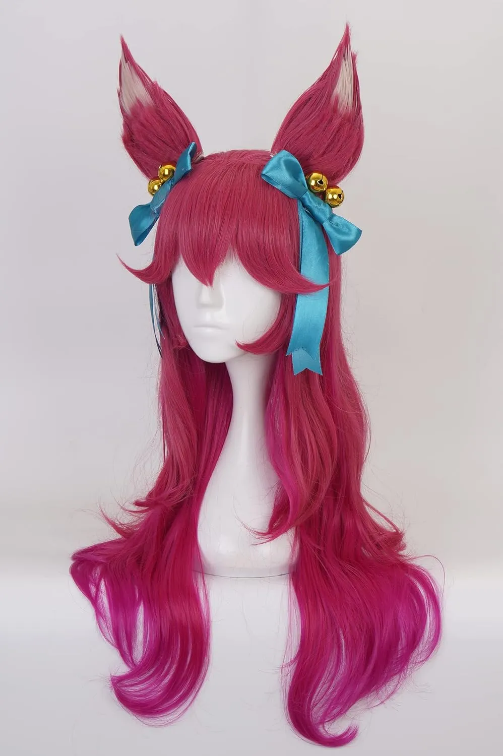 XiongXiongLe Soul Ahri Cosplay Wig Women Costume Gradient Wine Red Heat Resistant Synthetic Hair Wigs   Wig Cap for Girls Cos Anime Game Party Halloween Christmas(Ahri)