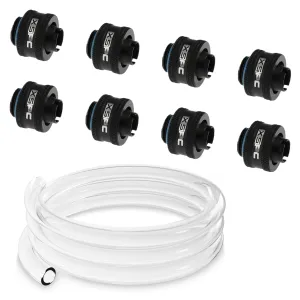 XSPC Clear FLX Tubing (2 Meters) and G1/4" 3/8" ID, 1/2" OD Compression Fitting V2 Bundle, Matte Black, 8-Pack
