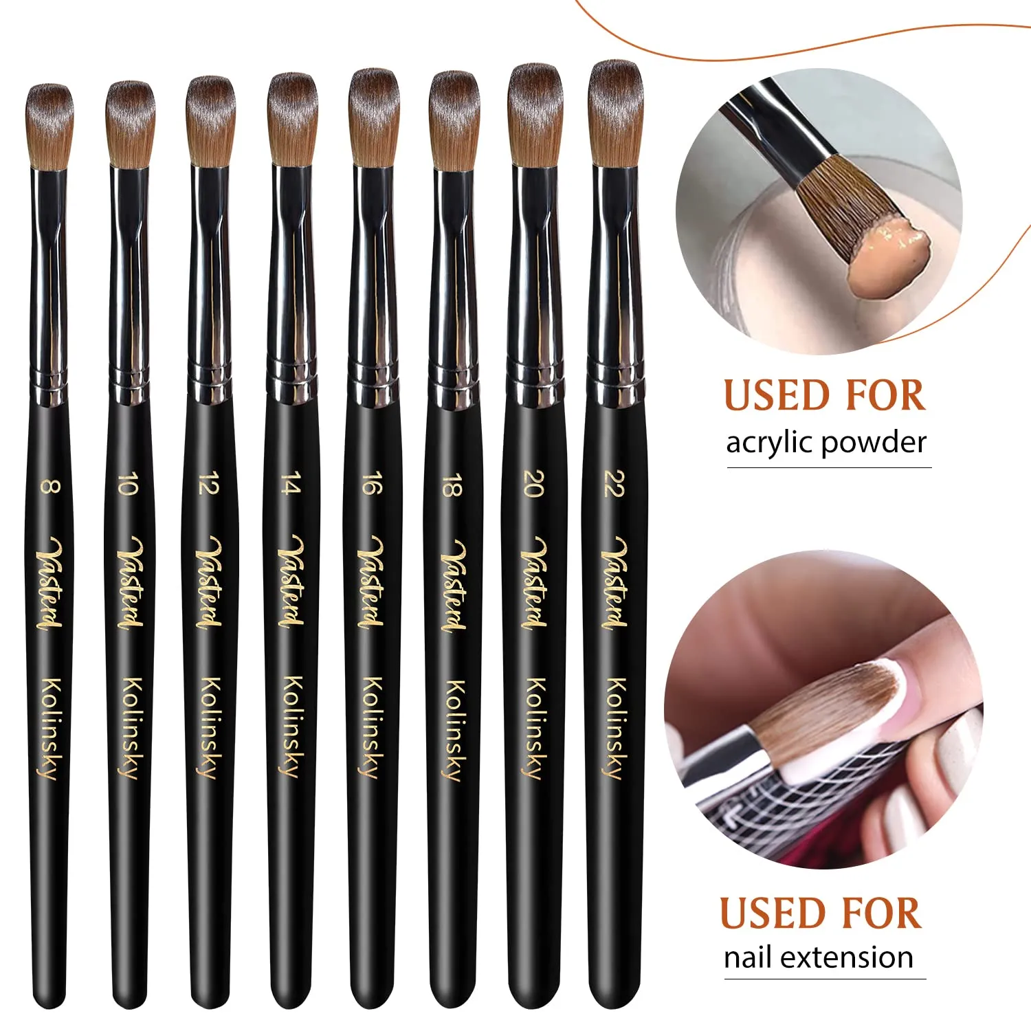 Yasterd Acrylic Nail Brush - 100% Kolinsky, Oval Crimped, Size 12 Black Wood Professional Nail Art Powder Brush Manicure Tool