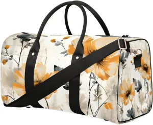 Yellow Poppy Floral Travel Duffel Bag for Women Men Waterproof Foldable Overnight Weekender Bag Large Capacity Sports Gym Bag