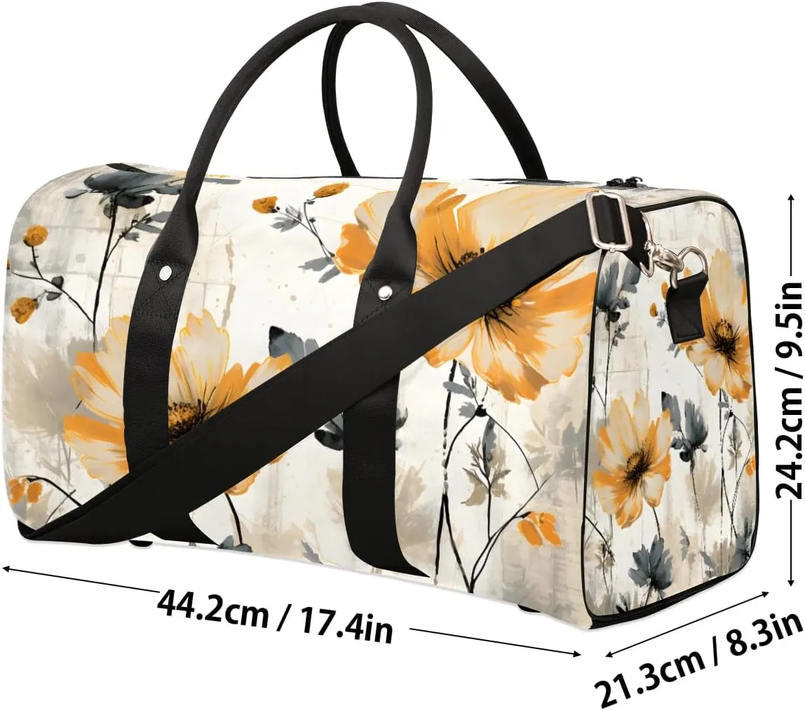 Yellow Poppy Floral Travel Duffel Bag for Women Men Waterproof Foldable Overnight Weekender Bag Large Capacity Sports Gym Bag