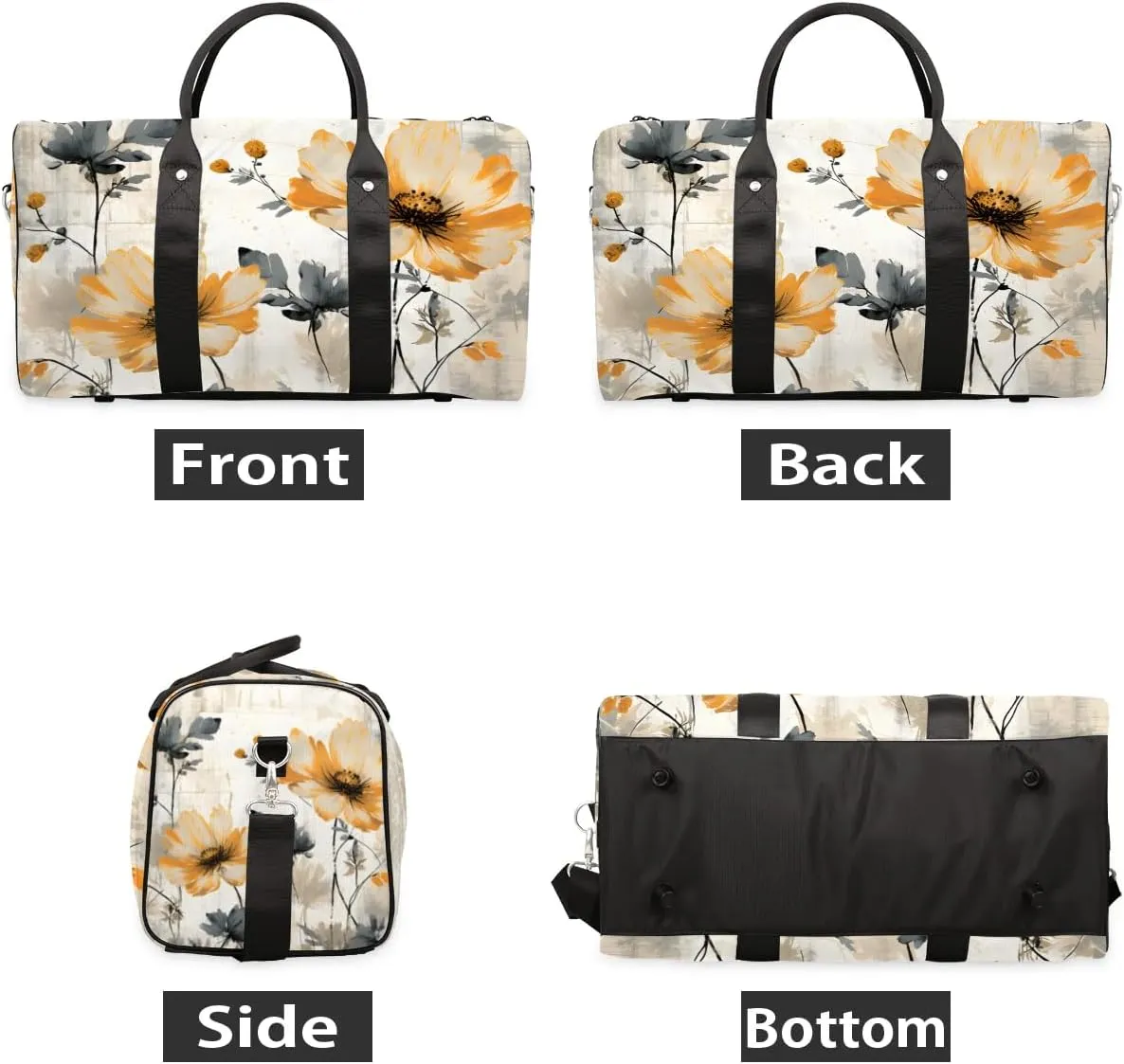 Yellow Poppy Floral Travel Duffel Bag for Women Men Waterproof Foldable Overnight Weekender Bag Large Capacity Sports Gym Bag