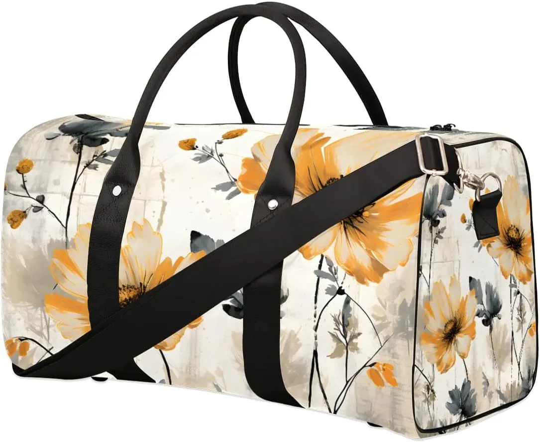 Yellow Poppy Floral Travel Duffel Bag for Women Men Waterproof Foldable Overnight Weekender Bag Large Capacity Sports Gym Bag