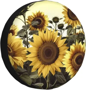 Yellow Sunflower Floral Tire Cover Outdoor Waterproof Snow Sun Rain Wheel Cover Portable Wheel Bags Camper Spare Tire Cover Universal Car Tire Protectors for Trailer RV SUV