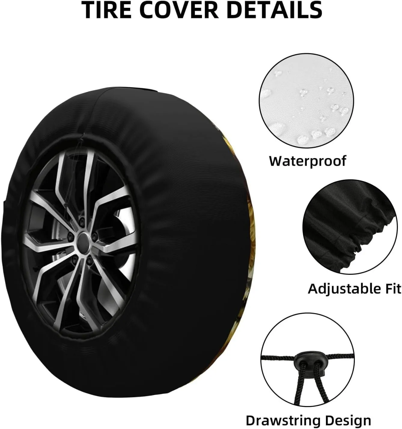 Yellow Sunflower Floral Tire Cover Outdoor Waterproof Snow Sun Rain Wheel Cover Portable Wheel Bags Camper Spare Tire Cover Universal Car Tire Protectors for Trailer RV SUV