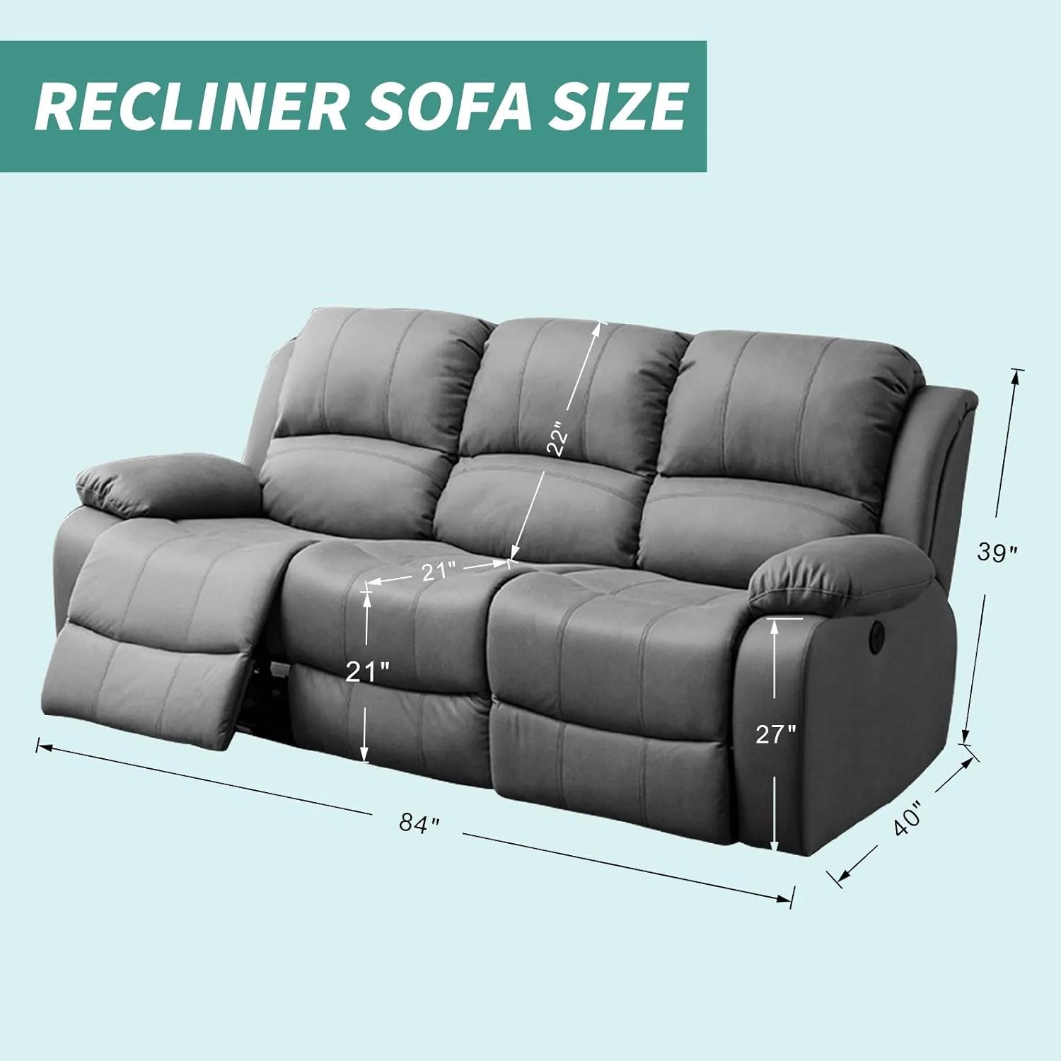 YEMYHOM 8 Pieces Stretch Recliner Sofa Cover Latest Jacquard Reclining Couch Cover with Side Pocket Anti-Slip Fitted 3 Cushion Furniture Slipcovers with Elastic Bottom (Sofa Recliner, Dark Gray)