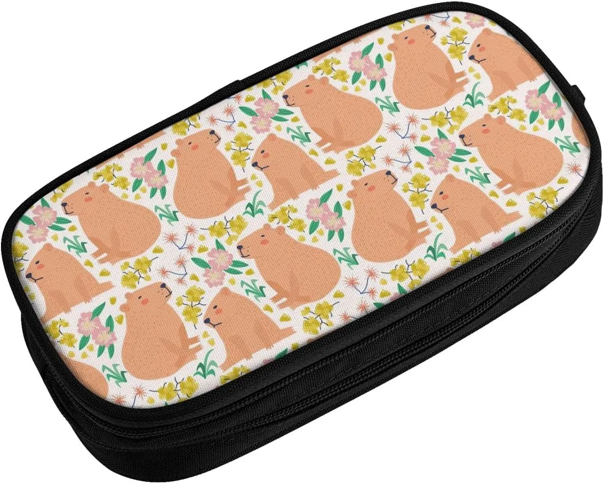 YETTA YANG Cute Capybara Capybaras Flower Pencil Box Case for Pen Holders Office Supplies Big Capacity large
