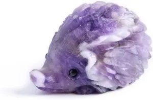 YGLINE Amethyst Hedgehog Mini Animal Statue Hand-Carved Gemstone Healing Crystal Collection