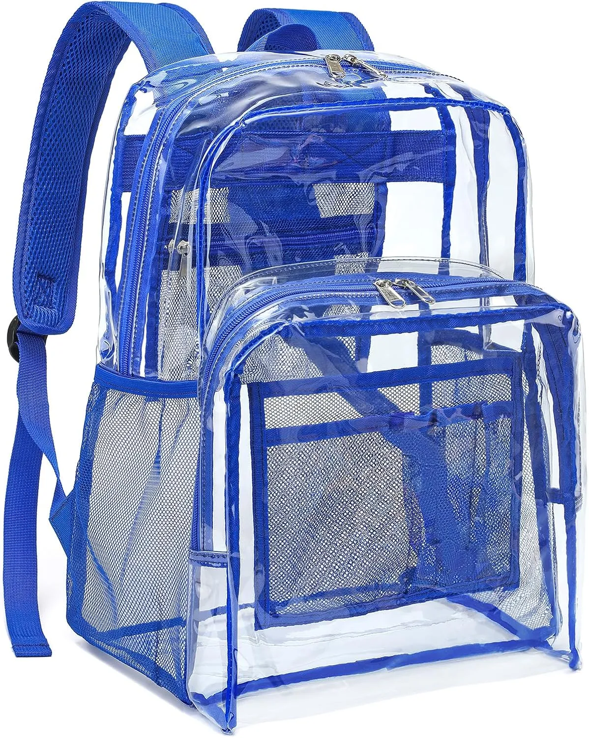 YGR Clear Backpack Heavy Duty PVC Transparent Backpack See Through Large Capacity Multiple Pockets Bookbag for Concert Work Security Travel Festival Blue