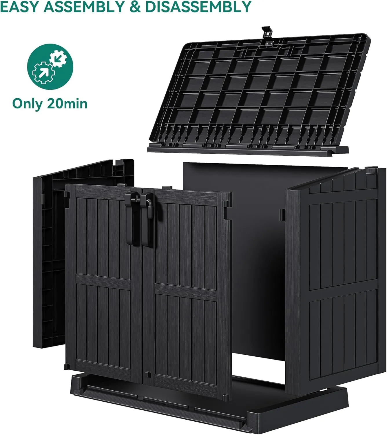 YITAHOME Light Gray Resin Tool Shed, 36 Cu Ft Waterproof Outdoor Horizontal Storage, Weather-Resistant Utility Shed with Air Vent for Trash and Lockable Doors, Garden Tools