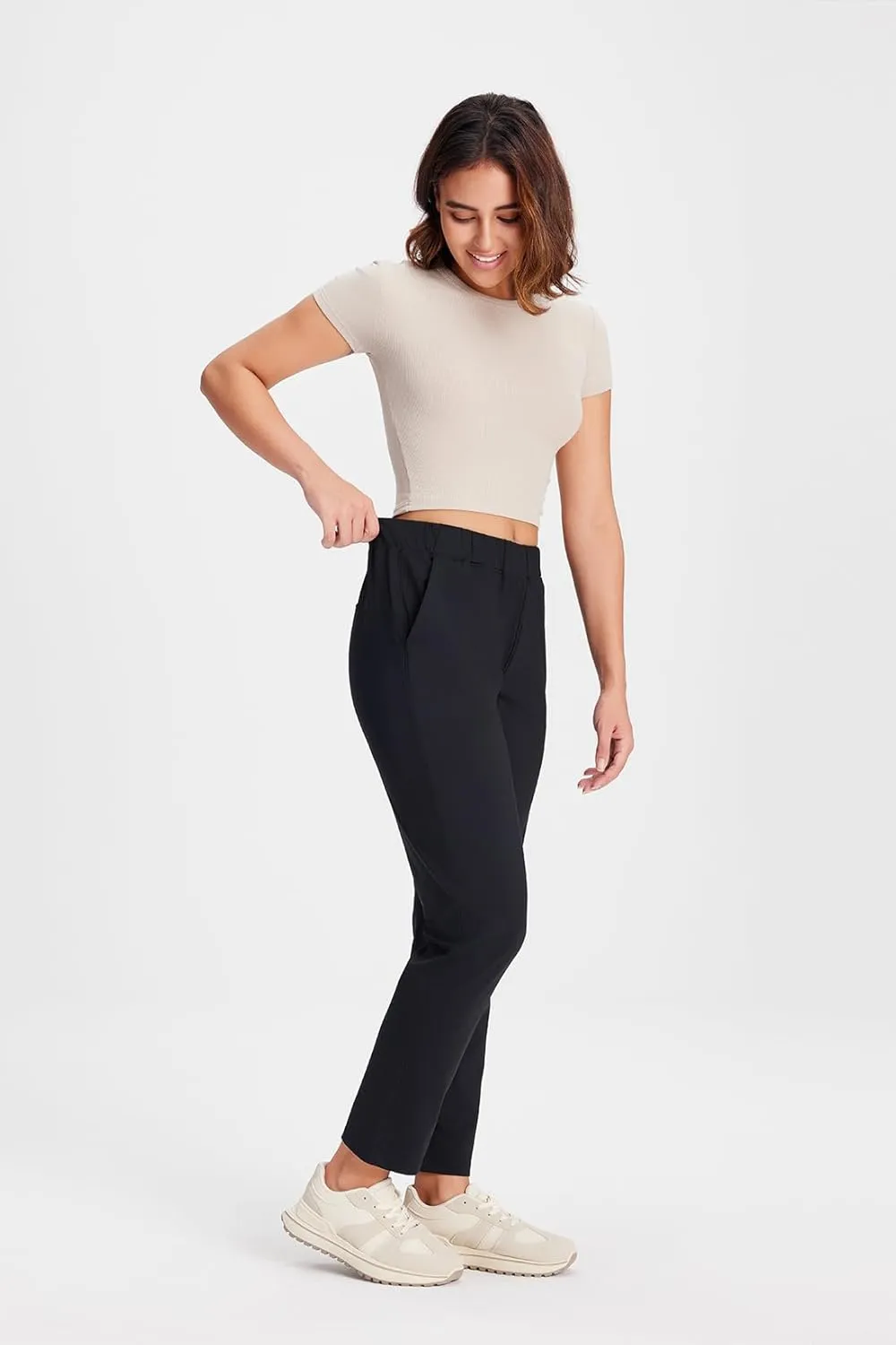 Yogipace Petite/Regular/Tall Women's 7/8 Lightweight Stretch Ankle Pant with Pockets for Golf Travel Commute Lounging