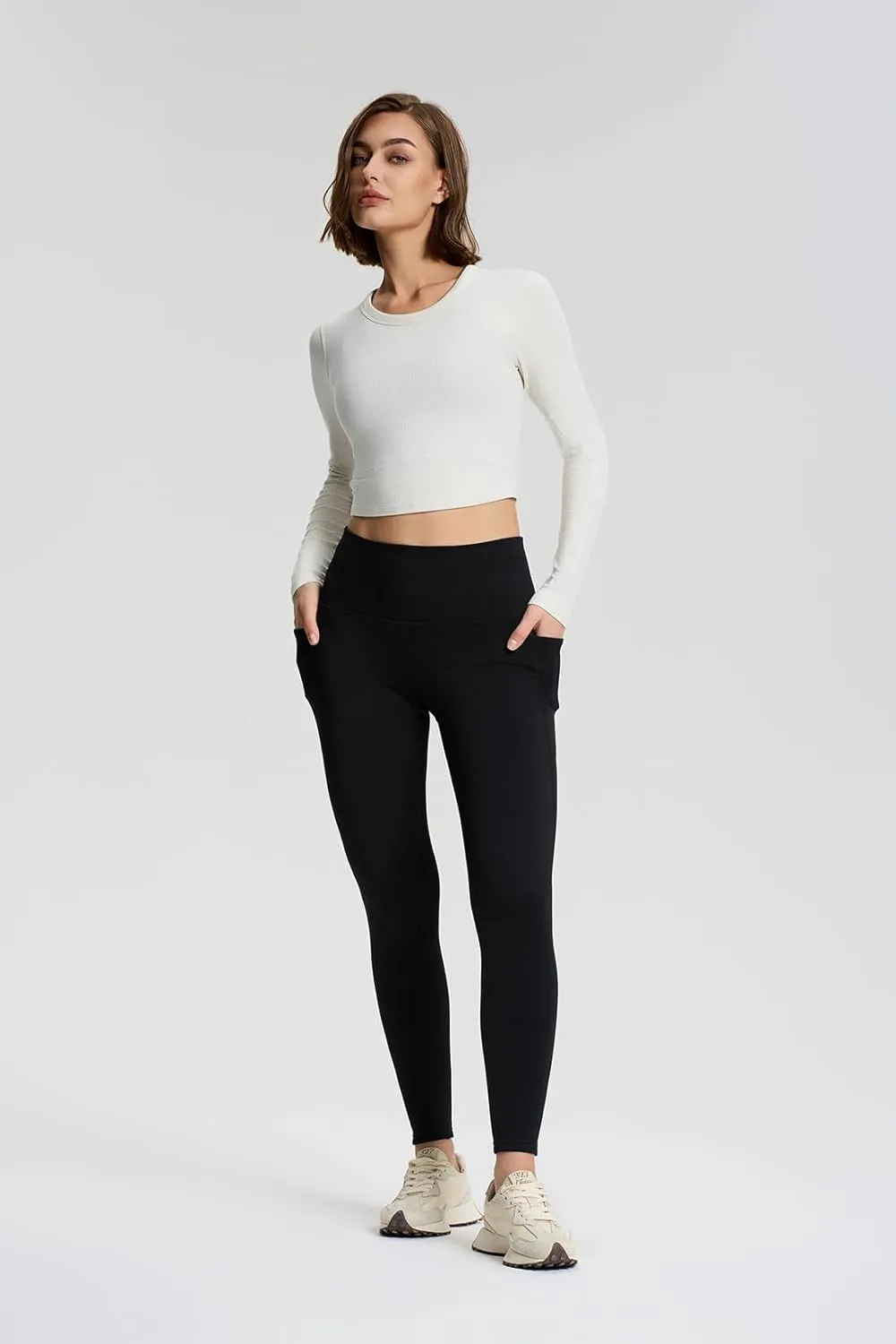 Yogipace Women's CozyWarmth Petite/Regular/Tall High Waisted Thick Fleece Lined Leggings Warm Thermal Tight with Side Pockets