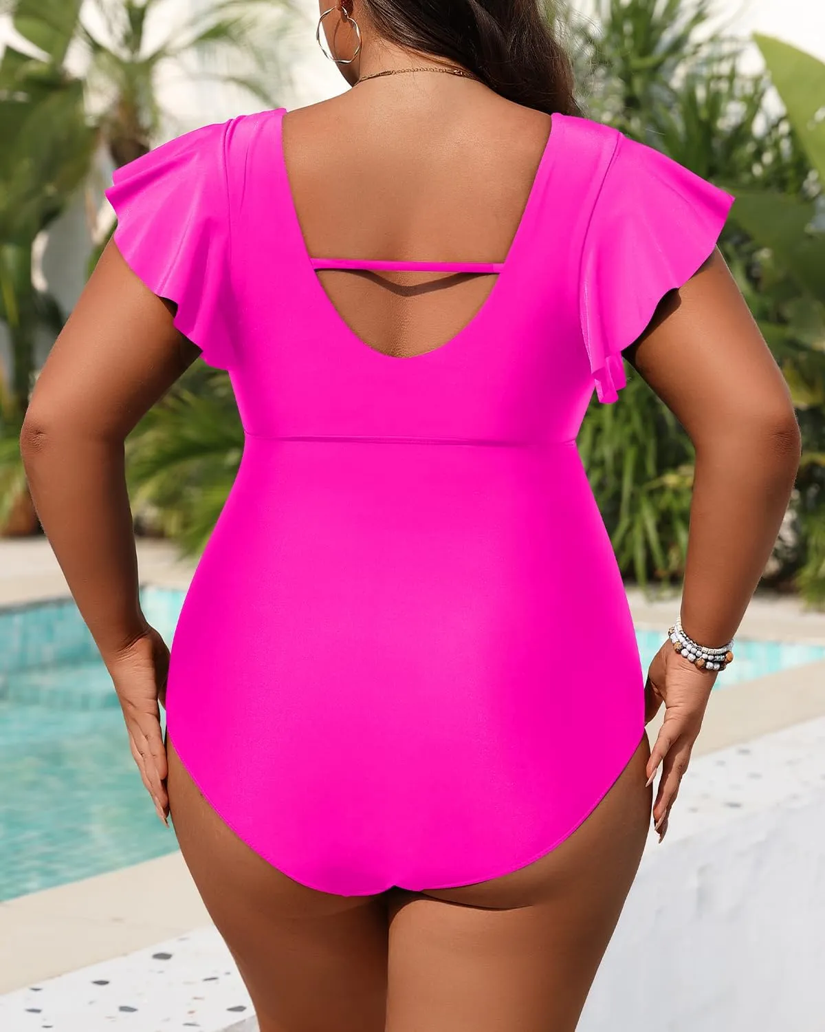 Yonique Plus Size Swimsuits for Women One Piece Tummy Control Bathing Suits Ruffle Swimwear