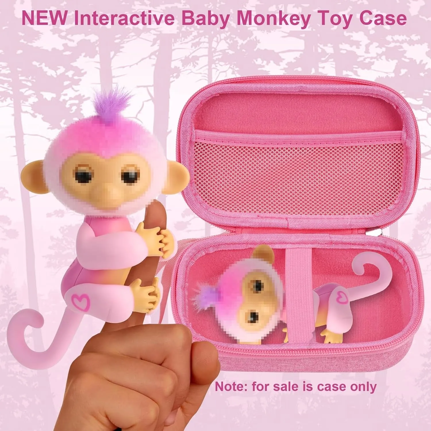 YouKnow Travel Case compatible with Fingerlings Monkey NEW Interactive Baby Electronic Pets - Talking Toys for Ages 5-7 Girls (Pink)