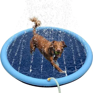 YUDANSI Splash Pad for Dogs&Kids, Foldable Sprinkler Pad Outside, Collapsible Play Water Bathtub Toy for Kiddie Puppies, Non Slip Wading Pool,Summer Outdoor Paddling Toys for Yard 39''