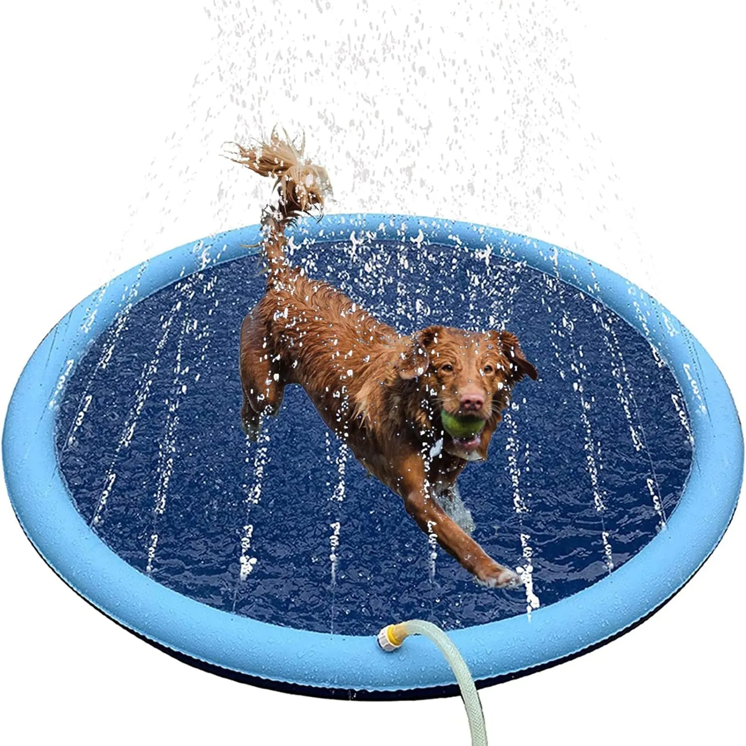 YUDANSI Splash Pad for Dogs&Kids, Foldable Sprinkler Pad Outside, Collapsible Play Water Bathtub Toy for Kiddie Puppies, Non Slip Wading Pool,Summer Outdoor Paddling Toys for Yard 39''
