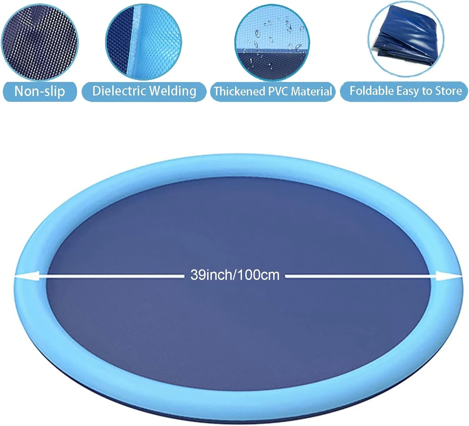 YUDANSI Splash Pad for Dogs&Kids, Foldable Sprinkler Pad Outside, Collapsible Play Water Bathtub Toy for Kiddie Puppies, Non Slip Wading Pool,Summer Outdoor Paddling Toys for Yard 39''