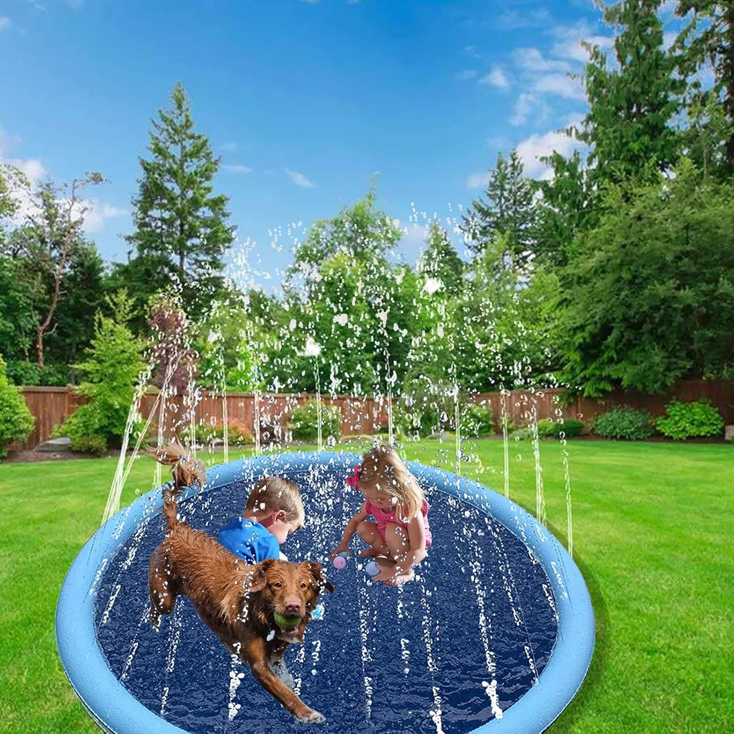 YUDANSI Splash Pad for Dogs&Kids, Foldable Sprinkler Pad Outside, Collapsible Play Water Bathtub Toy for Kiddie Puppies, Non Slip Wading Pool,Summer Outdoor Paddling Toys for Yard 39''