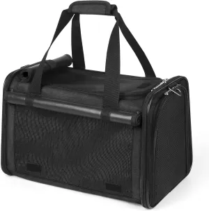 YUDODO 25 lbs Lightproof Soft Sided Large Cat Carrier for Small Pet Dog Airline Approved Travel Bag Puppy Carriers with Side Pockets & Reflective Mesh, Foldable Portable for Outdoor Car Black