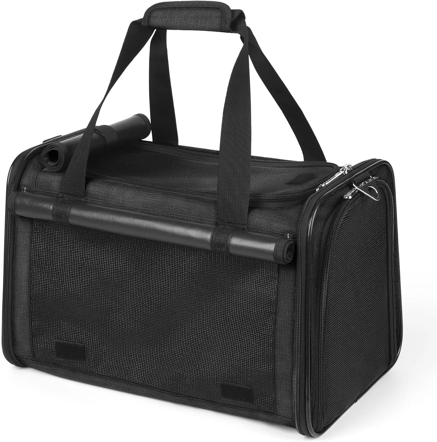 YUDODO 25 lbs Lightproof Soft Sided Large Cat Carrier for Small Pet Dog Airline Approved Travel Bag Puppy Carriers with Side Pockets & Reflective Mesh, Foldable Portable for Outdoor Car Black