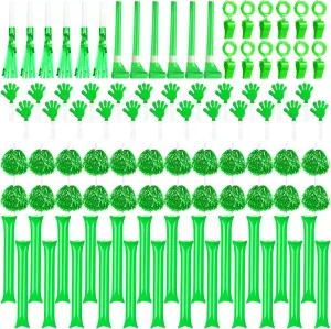 Yunsailing 96 Pcs Noisemakers Team Spirit Accessories for 4th of July Include Hand Clappers Cheerleading Pom Pom Thunder Stick Cheer party blower Plastic Whistle for Spirit Week Sport(Green)