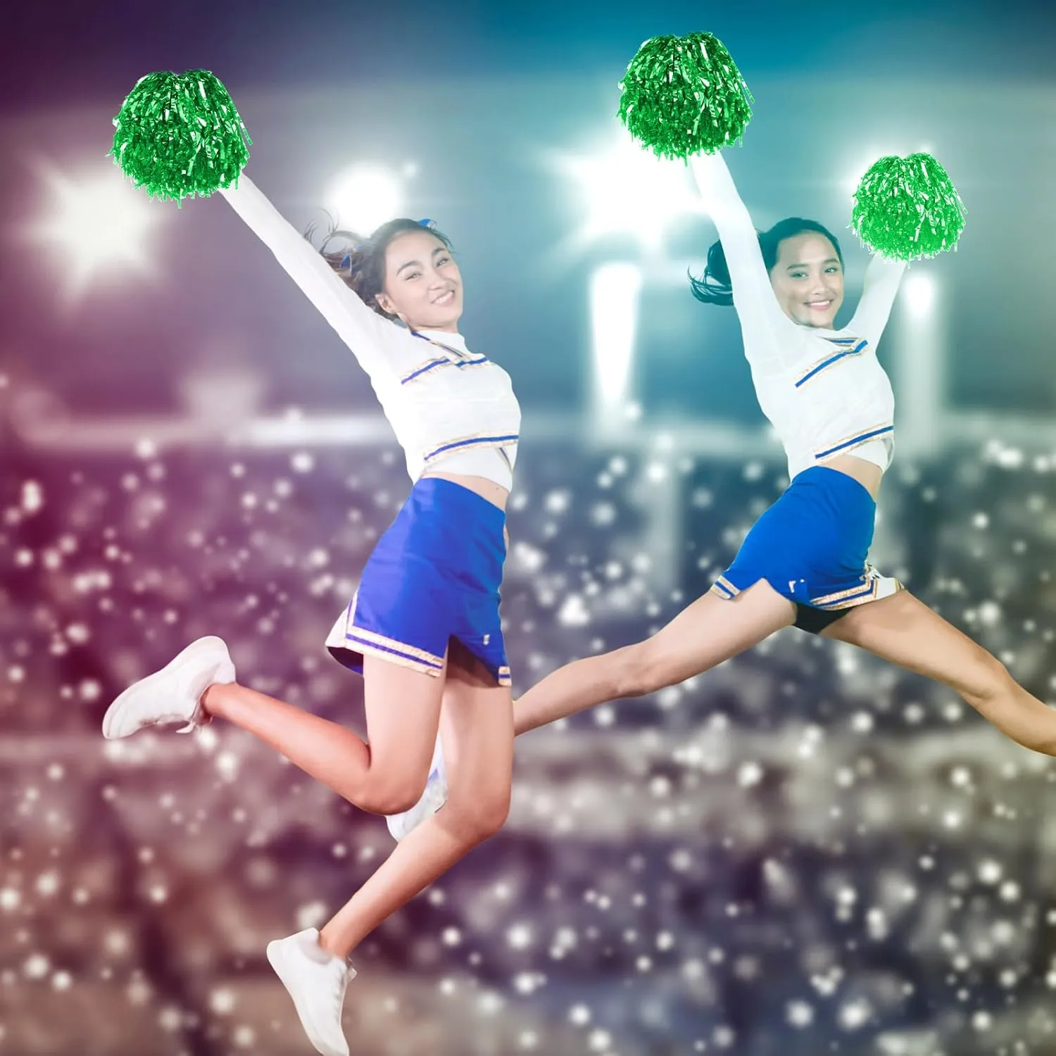 Yunsailing 96 Pcs Noisemakers Team Spirit Accessories for 4th of July Include Hand Clappers Cheerleading Pom Pom Thunder Stick Cheer party blower Plastic Whistle for Spirit Week Sport(Green)