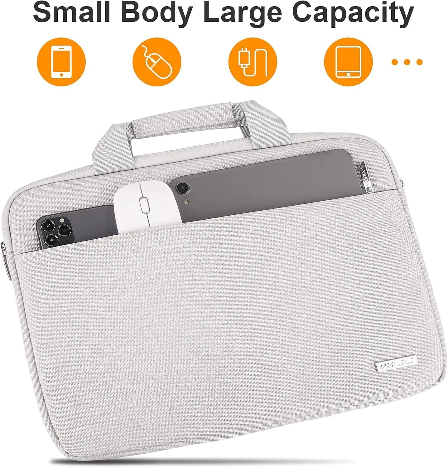 YXLILI Laptop Sleeve Case 15.6 Inch with Handle, Waterproof, Anti-Scratch, Shockproof Protective Computer Bag, Large Storage & Multi-Pocket Design-Light Grey