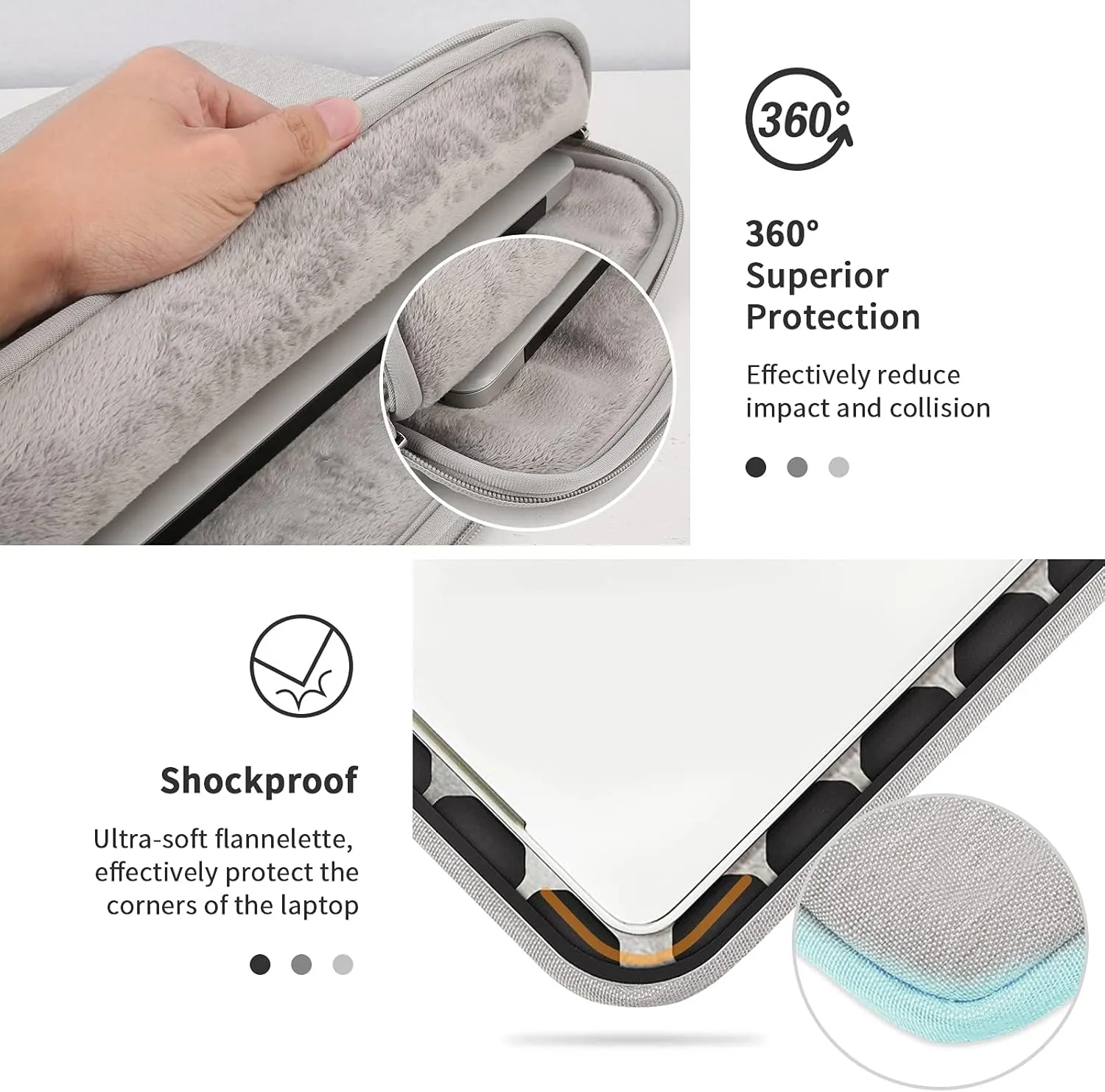 YXLILI Laptop Sleeve Case 15.6 Inch with Handle, Waterproof, Anti-Scratch, Shockproof Protective Computer Bag, Large Storage & Multi-Pocket Design-Light Grey