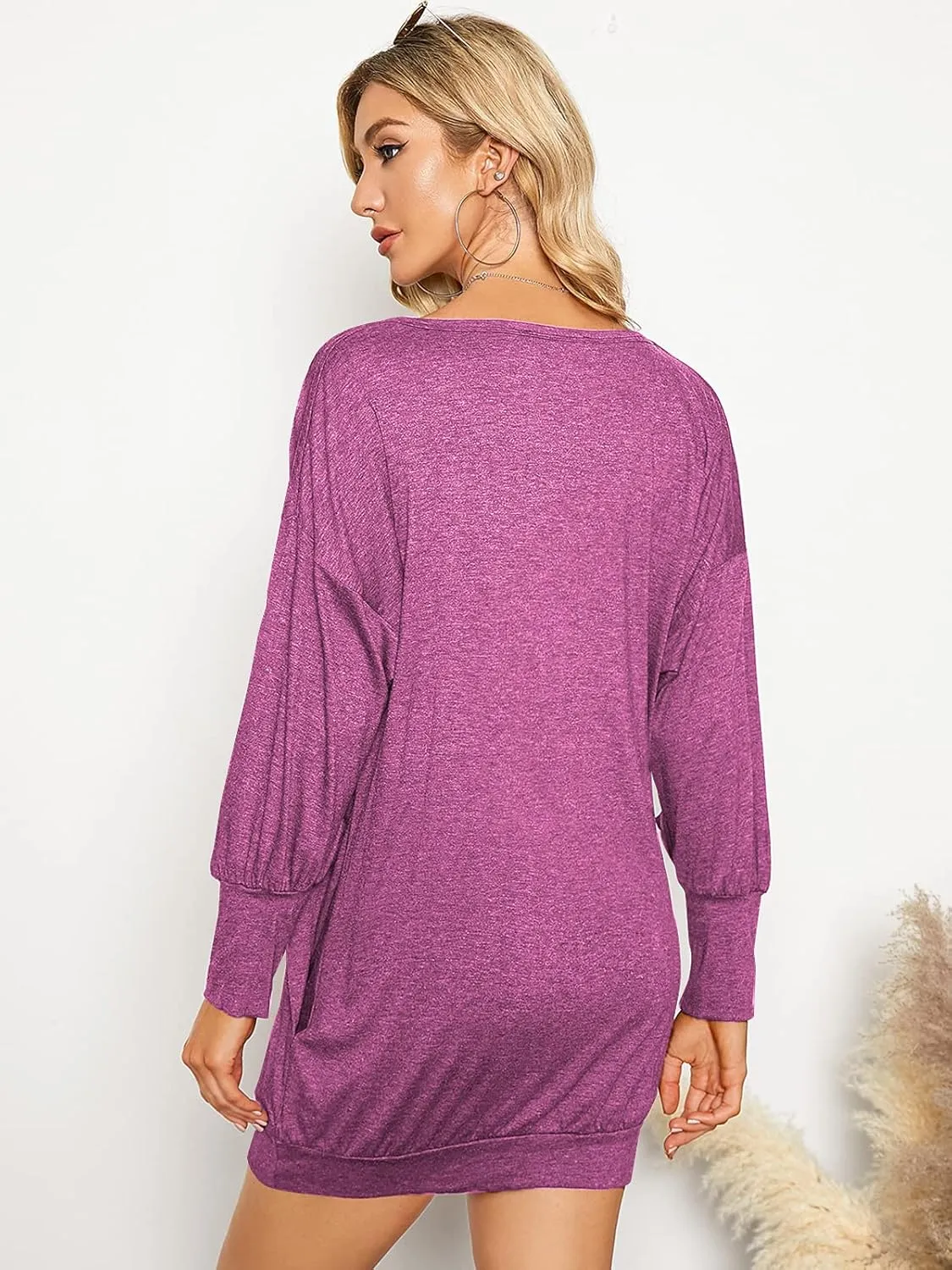 ZANZEA Women's V Neck Long Sleeve Casual Oversized Baggy Tops Loose Blouses Pullover Tunic Sweater Sweartshirt Dress