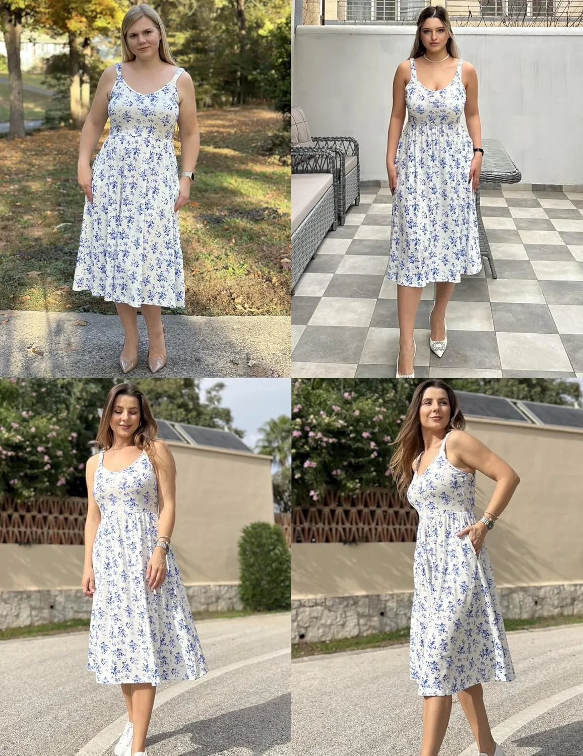 Zeagoo Womens Summer Dress Casual Flutter Boho Floral V Neck Flowy Midi A-Line Beach Vacation Sundresses with Pockets