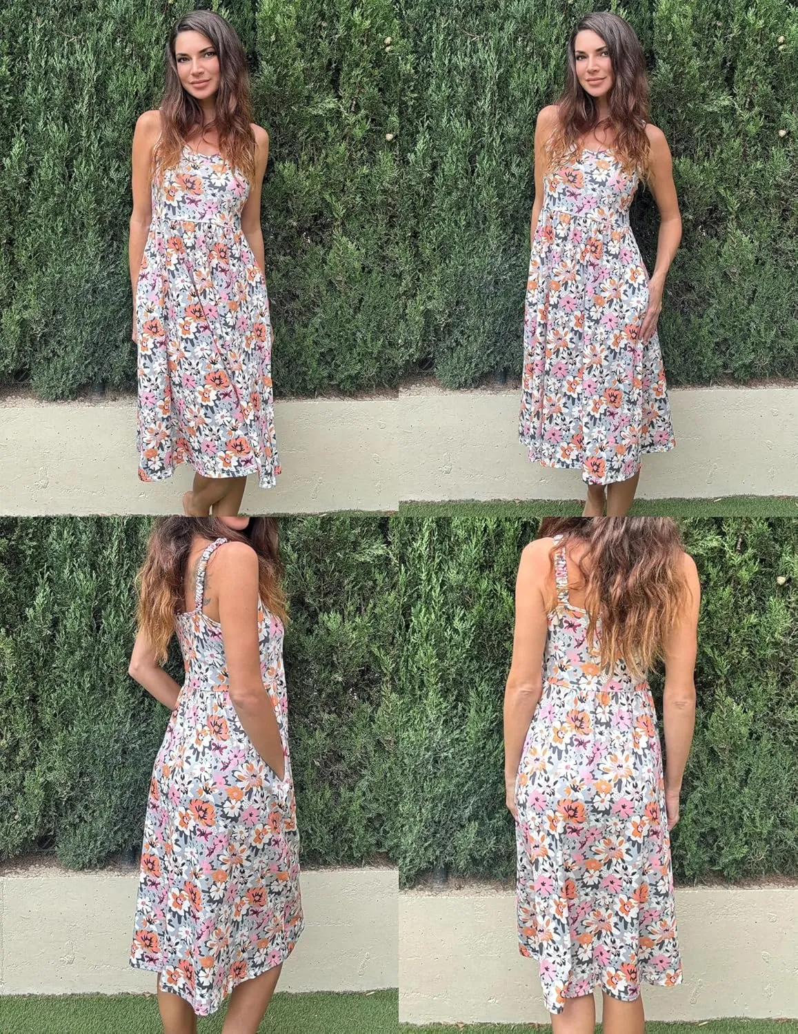 Zeagoo Womens Summer Dress Casual Flutter Boho Floral V Neck Flowy Midi A-Line Beach Vacation Sundresses with Pockets
