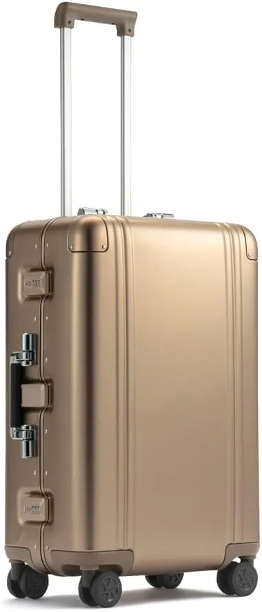 ZERO Halliburton Classic Aluminum 3.0 Medium Zipperless Luggage, Hardside Suitcase with Wheels, Auto-Return Pull Handle, Double Latch Locks- TSA Accepted, Interior Divider, 24-Inch 59L, Sunset Gold