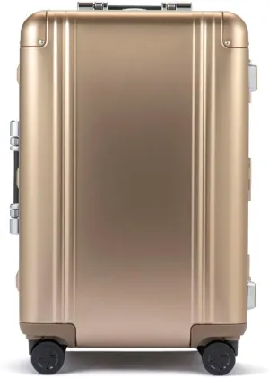 ZERO Halliburton Classic Aluminum 3.0 Medium Zipperless Luggage, Hardside Suitcase with Wheels, Auto-Return Pull Handle, Double Latch Locks- TSA Accepted, Interior Divider, 24-Inch 59L, Sunset Gold